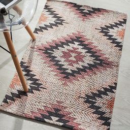 Mona B Pink & Black Printed Vintage Ant-Skid Dhurrie Carpet Rug-29