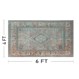 SAJAVAT Grey & Blue Floral Printed Cotton Rectangular Dhurrie image 2