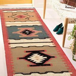 Budhrajrugs Red & Green Geometric Woven Rectangular Dhurrie-46