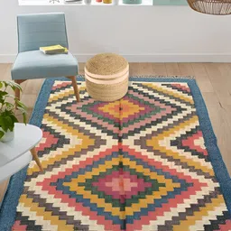 Budhrajrugs Blue & Yellow Geometric Rectangular Dhurrie-image-88