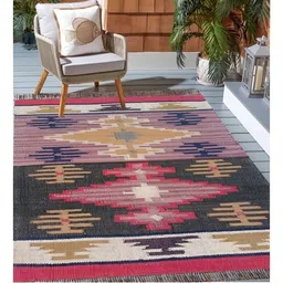 Budhrajrugs Mauve & Black Geometric Woven Rectangular Dhurrie-19