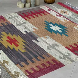 Budhrajrugs Maroon & Grey Geometric Woven Rectangular Dhurrie-38