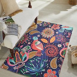 Mona B Blue & Pink Printed Anti-Skid Dhurrie Carpet-24