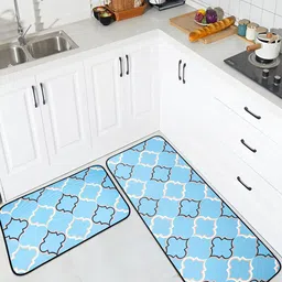 Kuber Industries Blue & White 2 Pieces Ethnic Motifs Soft & Absorbent Non-Woven Floor Mat-22