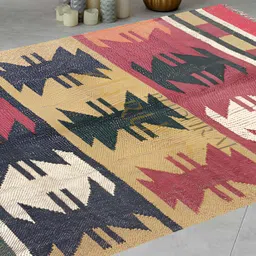 Budhrajrugs Red & Black Geometric Woven Rectangular Dhurrie-17