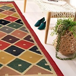 Budhrajrugs Red & Yellow Geometric Woven Rectangular Dhurrie-32