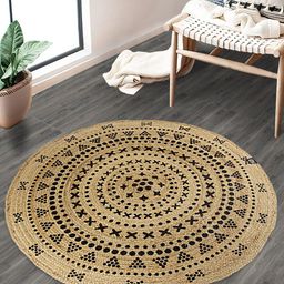 Soumya Beige & Black Printed Braided Round Jute Floor Mat-34