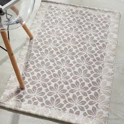 Mona B White & Grey Printed Vintage Anti-Skid Dhurrie Carpet-30