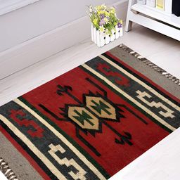 Budhrajrugs Red & Grey Geometric Woven Rectangular Dhurrie-28