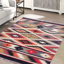 Budhrajrugs Maroon & Black Geometric Reversible Rectangle Dhurrie-9