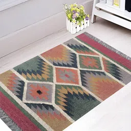 Budhrajrugs Red & Green Geometric Woven Rectangular Dhurrie-picture-11