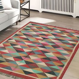 Budhrajrugs Maroon & Beige Geometric Wool Jute Rectangle Dhurrie-picture-38