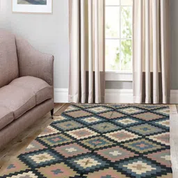 Budhrajrugs Blue & Beige Geometric Reversible Rectangle Dhurrie-picture-54