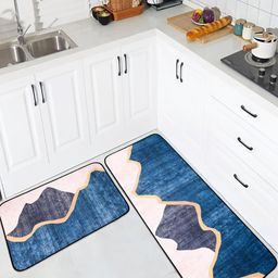 Kuber Industries Blue & White 2 Pieces Soft & Absorbent Non-Woven Floor Mat-43