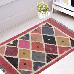 Budhrajrugs Red & Grey Geometric Woven Rectangular Dhurrie-1