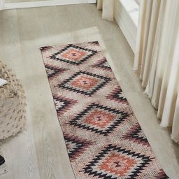 Mona B Pink & Black Geometric Printed Vintage Rectangular Floor Runner-0