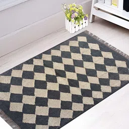 Budhrajrugs Black & Off White Geometric Woven Rectangular Dhurrie-55