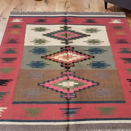 Budhrajrugs Maroon & Green Geometric Wool Jute Rectangle Dhurrie-picture-5