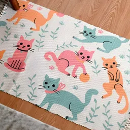 INDIAN HOME FAB Pink & White Cotton Anti-Skid Catie-Caty Printed Floor Mats & Dhurries-picture-49