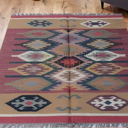 Budhrajrugs Maroon & Brown Ethnic MotifsWoollen Jute Rectangle Dhurrie-17