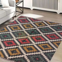 Budhrajrugs Maroon & Green Geometric Reversible Rectangle Dhurrie-picture-6
