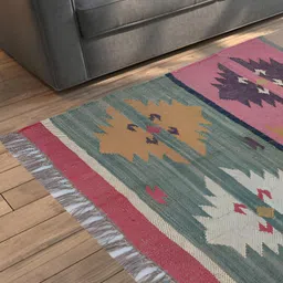 Budhrajrugs Red & Green Geometric Woven Rectangular Dhurrie-33