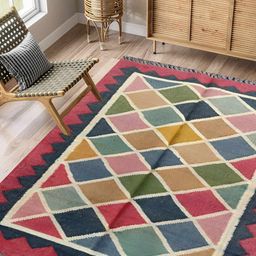 Budhrajrugs Pink & Green Self Design Reversible Dhurrie-21