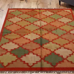 Budhrajrugs Orange & Green Geometric Reversible Rectangle Dhurrie-picture-30
