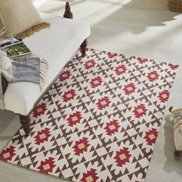 Mona B Red & Brown Printed Vintage Anti-Skid Carpet Rug-9