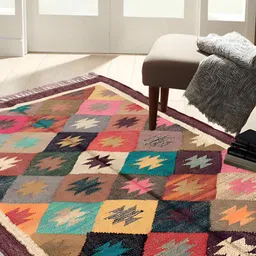 Budhrajrugs Brown & Green Self Design Reversible Dhurrie-1