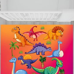 MASU LIVING Pink & Orange Coloured Dino World Printed Anti-Skid Floor Mat-image-43