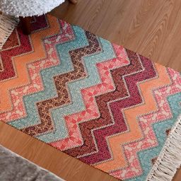 INDIAN HOME FAB Red & Orange Cotton Anti-Skid Vinatge Printed Floor Mats & Dhurries-picture-55