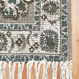 SAJAVAT Green & Beige Floral Patterned Hand Woven Rectangular Dhurrie image 3
