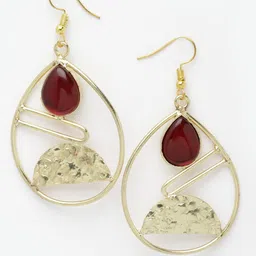 PANASH Gold-Plated Stone-Studded Teardrop Shaped Drop Earrings image 3