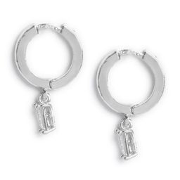 MINUTIAE Silver-Plated & White Baguette Shaped Crystals Hoop Earrings-0
