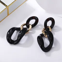 Unwind by Yellow Chimes Black Bold Link Chain Design Dangler Earring-63
