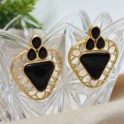 Ozanoo Gold Plated Stone Studded Triangular Shaped Stud Earrings-1