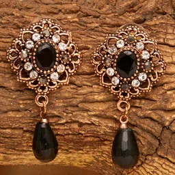 SOHI Black Contemporary Gold Plated Drop Earrings-43
