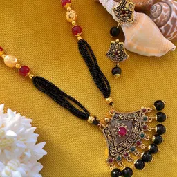 Digital Dress Room Gold-Plated & Black Mangalsutra With Earrings-40