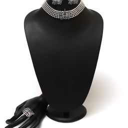 Ozanoo Oxidised Mahakaal Ball Chain Choker Set With Finger Ring-image-16