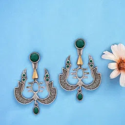 Sangria Silver-Plated Trishul Design Earrings-image-48