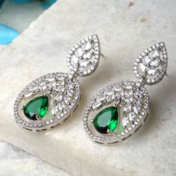 ZENEME Green Oval Drop Earrings-image-53