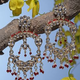 ZENEME Gold-Plated Kundan studded Contemporary Drop Earrings-4