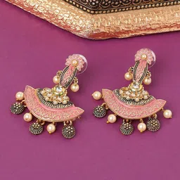 OOMPH Kundan Studded & Pearls Beaded Drop Earrings-20