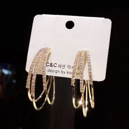 Yellow Chimes Gold-Toned Triple Round Shaped Crystal Drop Earrings-image-26