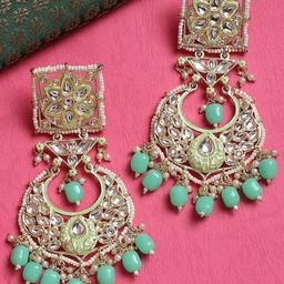 OOMPH Kundan & Pearls Floral Floral Drop Earrings-43