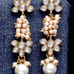 KARATCART Gold-Toned & White Floral Drop Earrings-picture-30