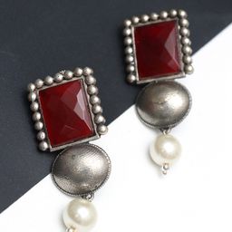 Ozanoo Silver-Plated Square Shaped Drop Earrings-7