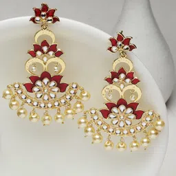 PANASH Gold-Plated Kundan Stone Floral Shaped Handcrafted Drop Earrings-picture-27