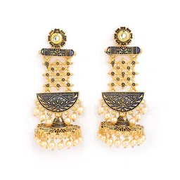 Anouk Gold-Toned Brass-Plated Enameled Floral Jhumkas-8